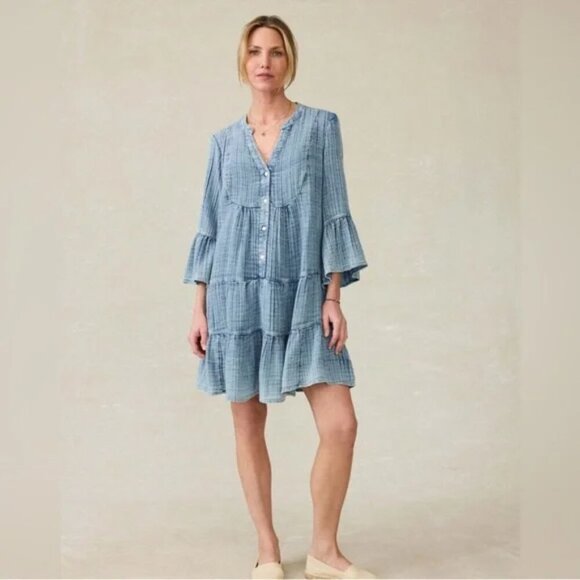 Faherty Dune Cotton Gauze Kasey Midi Dress Size Medium  NEW - Picture 1 of 13